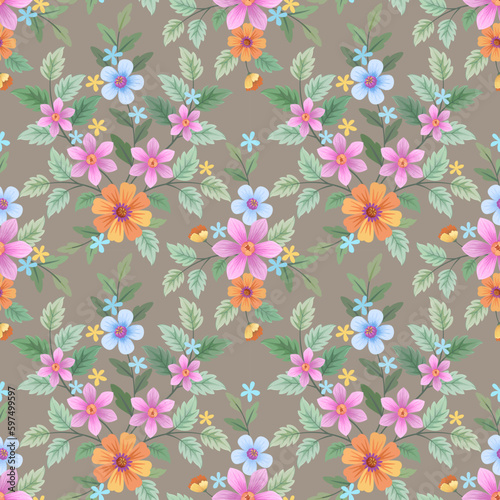 Colorful hand draw flowers seamless pattern. Can be used for fabric textile wallpaper.