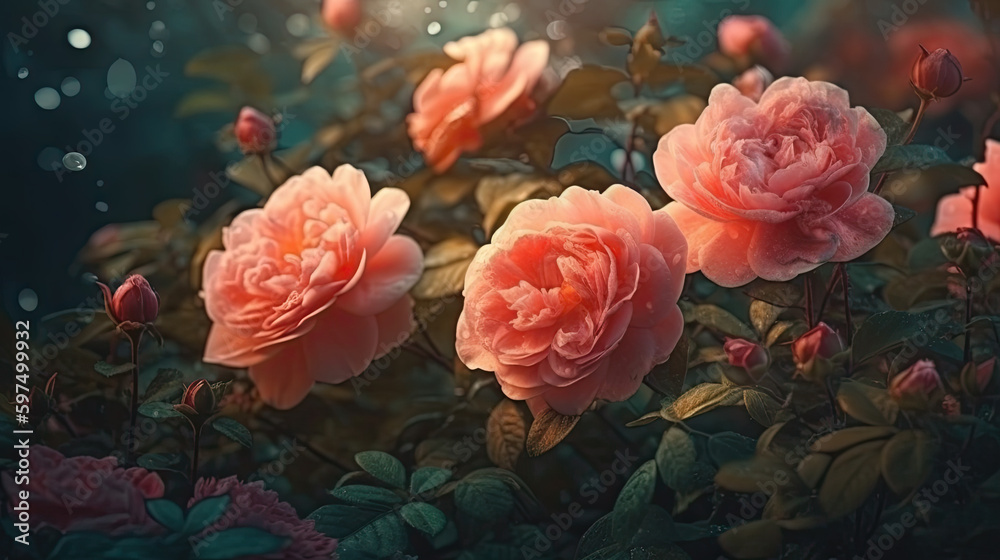 custom made wallpaper toronto digitalblooming rose bush with beautiful flowers. spring summer concept. Generative AI