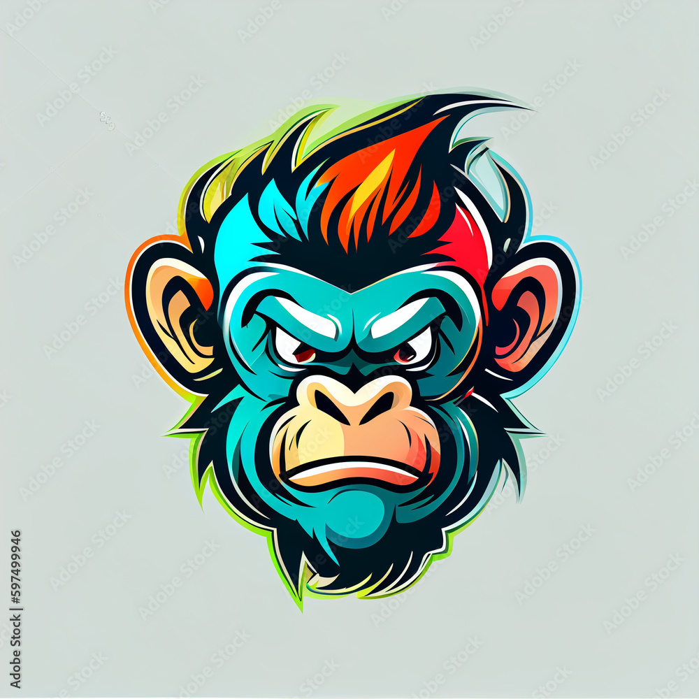 Colorful angry monkey head mascot logo isolated on white background Colorful angry monkey head mascot logo isolated on white background