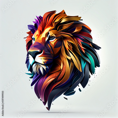 Colorful angry Lion head mascot logo isolated on white background