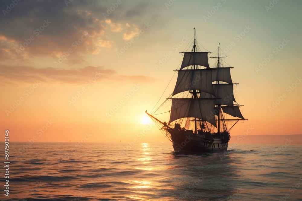 old galleon on the sea - Ai