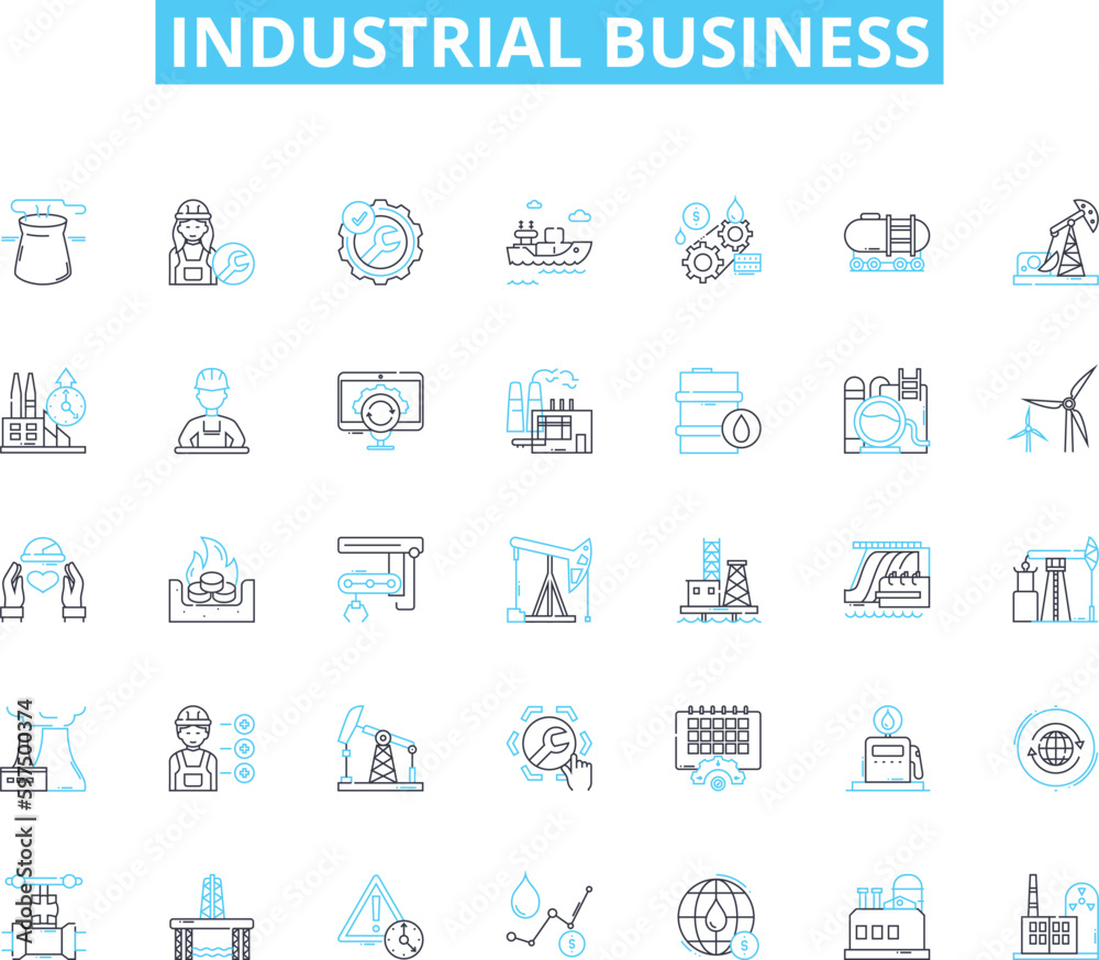 Industrial business linear icons set. Manufacturing, Production, Industrialization, Automation, Assembly, Machining, Fabrication line vector and concept signs. Engineering,Factories,Processing outline
