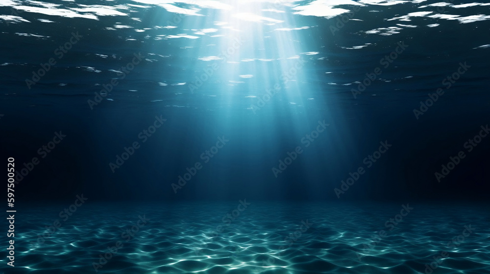 Underwater View of Dark Blue Ocean Surface. created with Generative AI