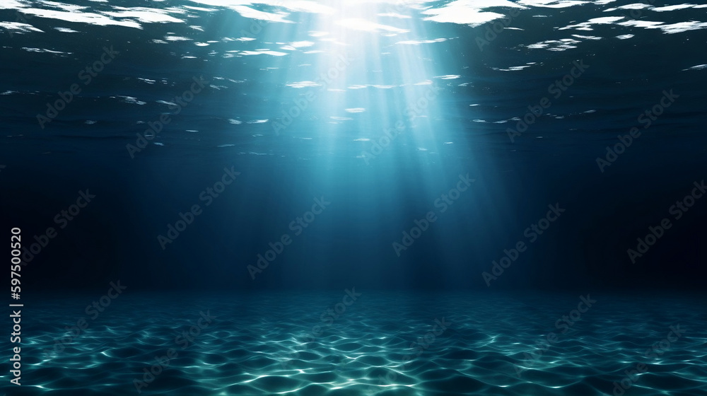 Underwater View of Dark Blue Ocean Surface. created with Generative AI Underwater View of Dark Blue Ocean Surface. created with Generative AI
