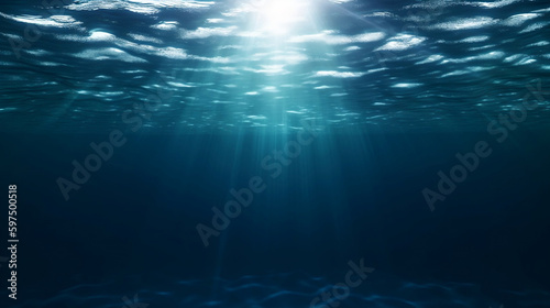 Underwater View of Dark Blue Ocean Surface. created with Generative AI