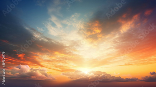 Dramatic Sunset and Sunrise Sky with Clouds. created with Generative AI © photobuay