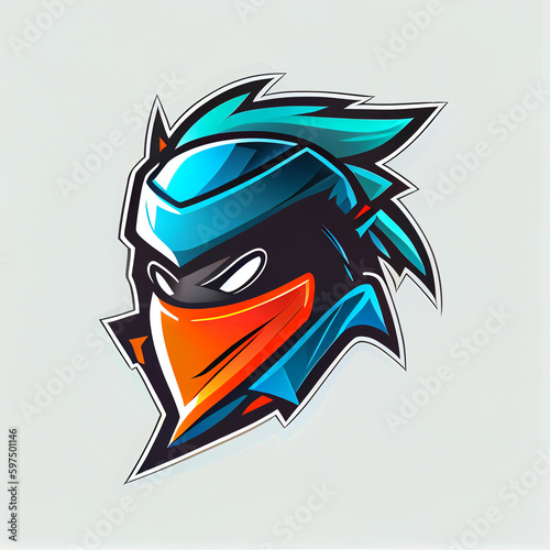 Colorful angry Ninja head mascot logo isolated on white background