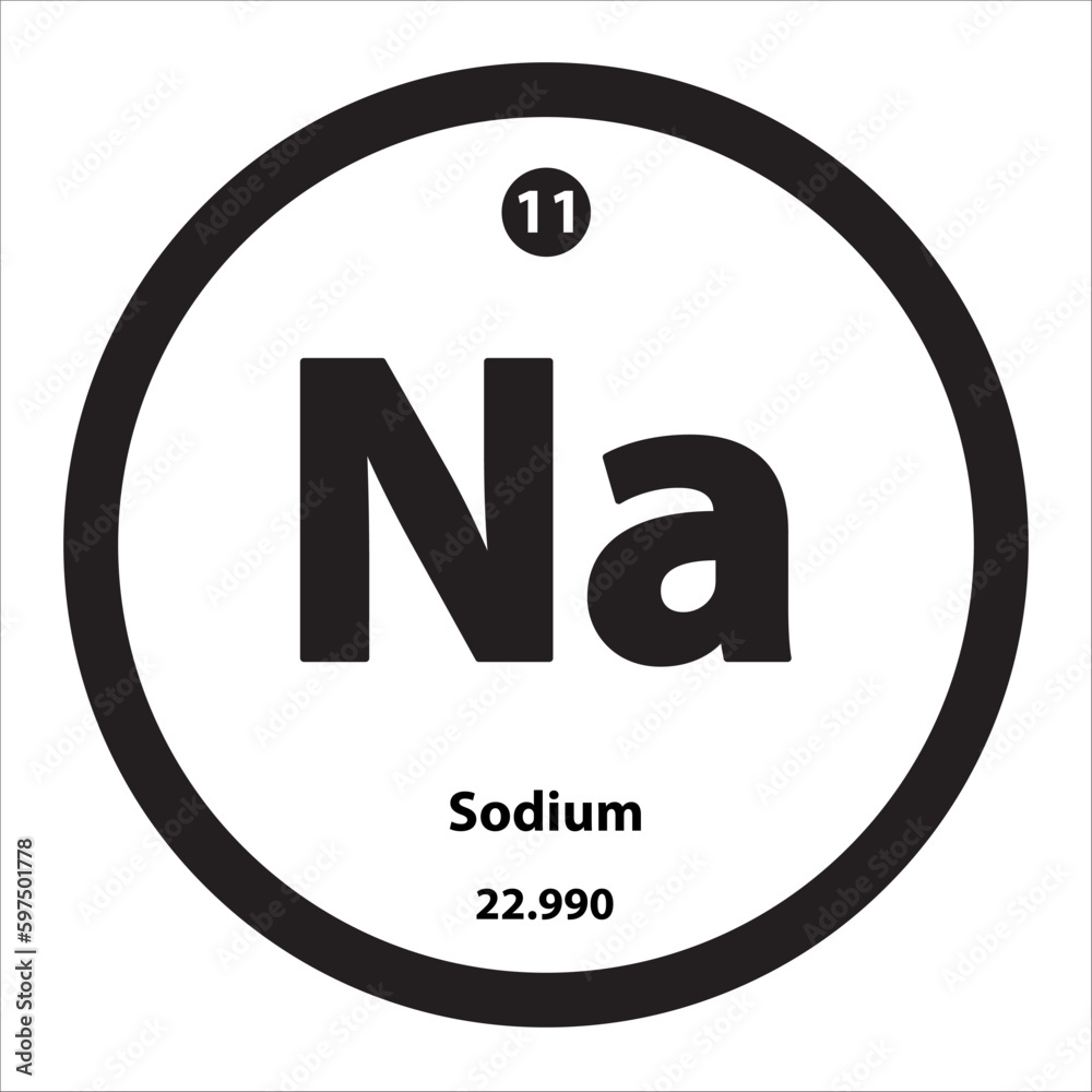 Icon structure Sodium, Natrium (Na) chemical element round shape circle black border white background. Chemical element in periodic table. Symbol atomic number. Study in science for education. Icon structure Sodium, Natrium (Na) chemical element round shape circle black border white background. Chemical element in periodic table. Symbol atomic number. Study in science for education.