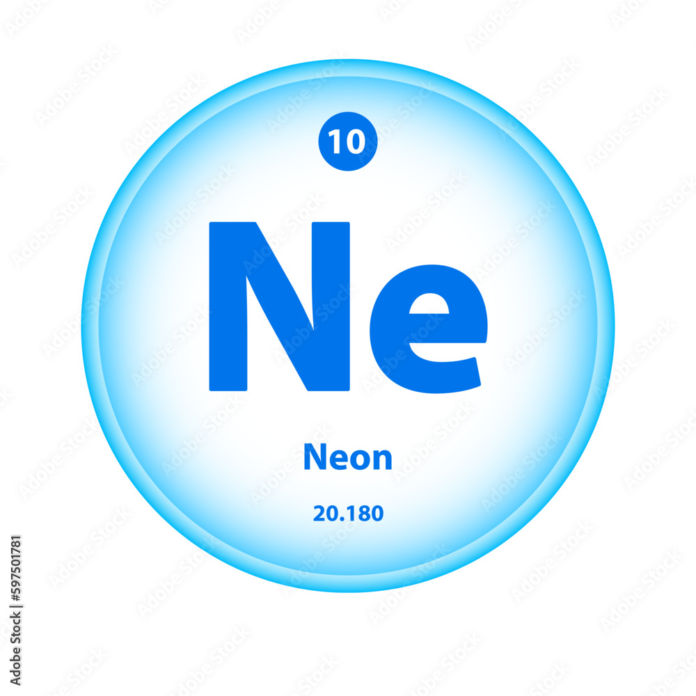 Structure Chemical element Neon (Ne) symbol. Science atom table atomic icon. Simple circle blue white guardian vector illustration 3D. Atomic number for Lab science or chemistry class. Structure Chemical element Neon (Ne) symbol. Science atom table atomic icon. Simple circle blue white guardian vector illustration 3D. Atomic number for Lab science or chemistry class.