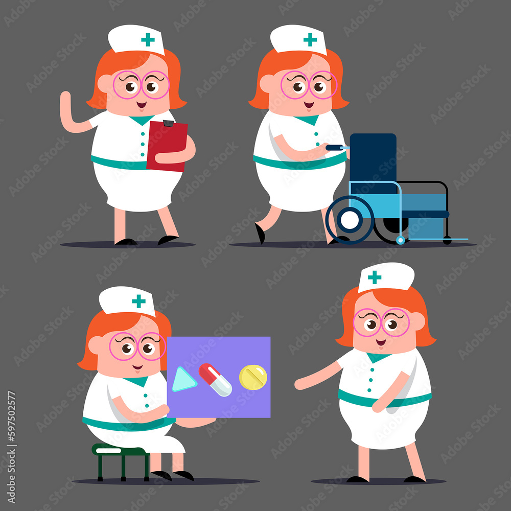 emotion cute vector, illustration flat cartoon character set of doctor, nurse working.