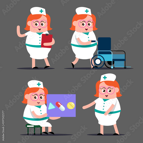 Obraz na płótnie emotion cute vector, illustration flat cartoon character set of doctor, nurse working. w salonie