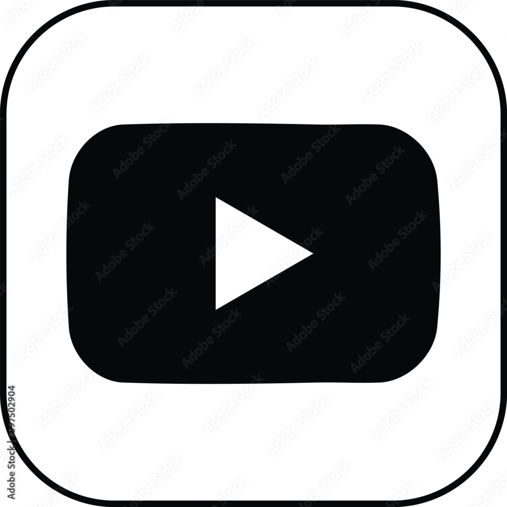 Black and white YouTube logo on a transparent background. Realistic