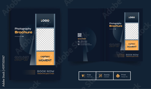 Colorful modern photography brochure design template. Abstract creative layout for multipurpose use theme fully editable text and vector