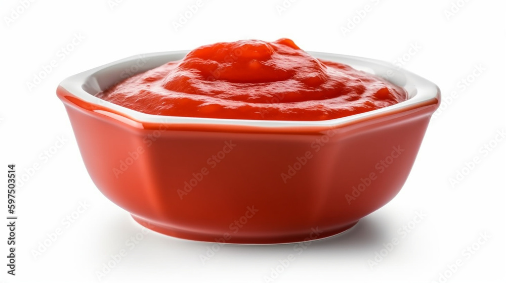 Bowl with tomato paste isolated on white background Ai generated image Bowl with tomato paste isolated on white background Ai generated image