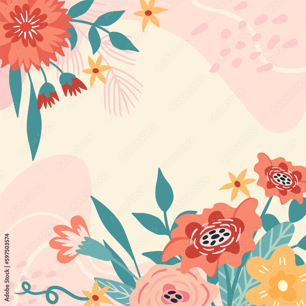 Obraz premium Abstract floral background with trendy flowers. Great for banners, frames, website, landing page, flyer, postcard.
