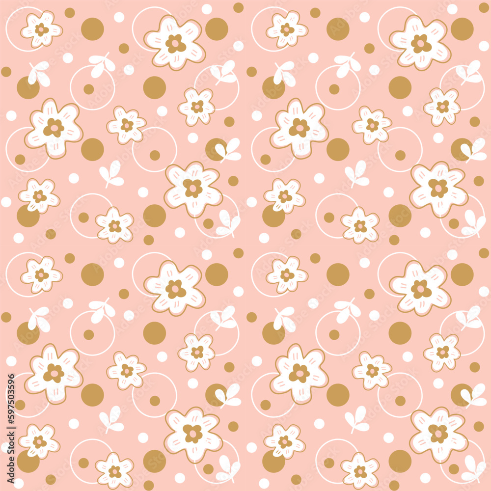 Cute seamless pattern with  flowers on pink  background. Elegant hand drawn flowers.