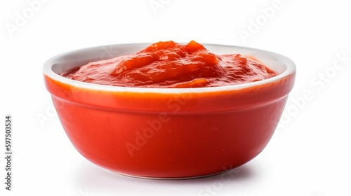 Bowl with tomato paste isolated on white background Ai generated image