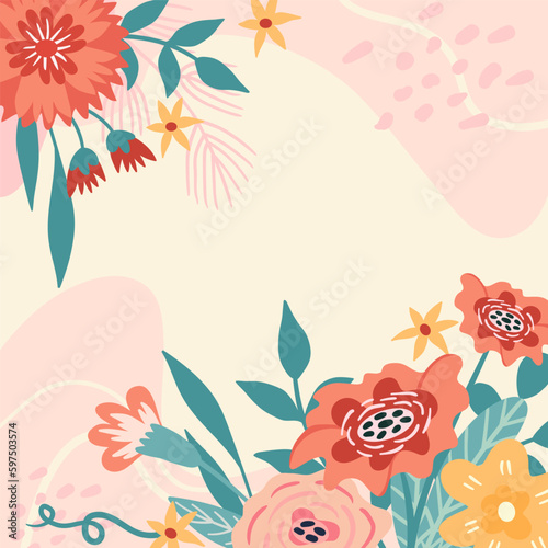 Abstract floral background with trendy flowers. Great for banners, frames, website, landing page, flyer, postcard.