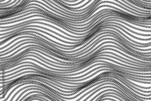 Wavy seamless pattern. Black and white print with dots and dashes. Abstract vector background