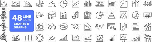 Graphs and Graphs set of web icons in line style. Charts and diagram icons for web and mobile app. Business infographic, charts, statistics, growth, growing bar graph and more. Vector illustration