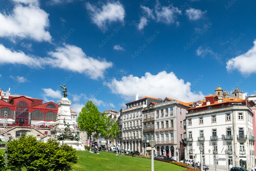 Oporto, Portugal. April 13, 2022: Park and Statue Infante Dom Henrique Porto.
