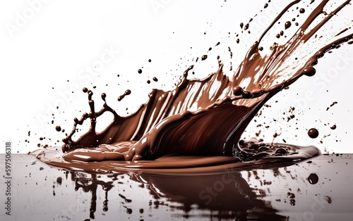 Melted chocolate splash on white background Generative AI