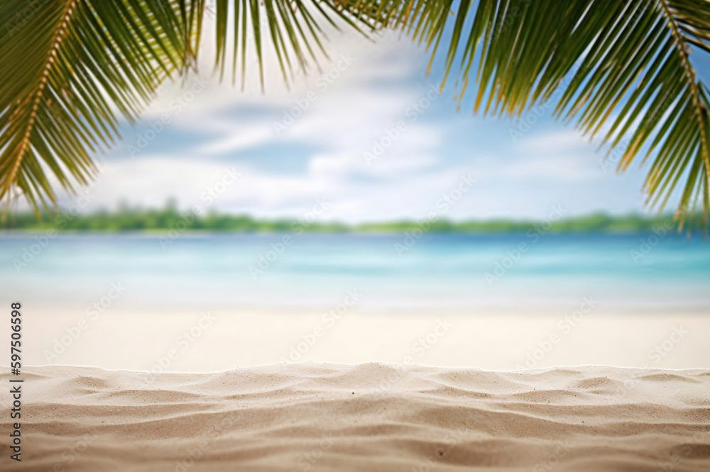 Sandy Beach with Island in the Background. created with Generative AI Sandy Beach with Island in the Background. created with Generative AI