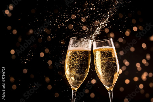 Elegant champagne toast for a celebratory occasion. created with Generative AI