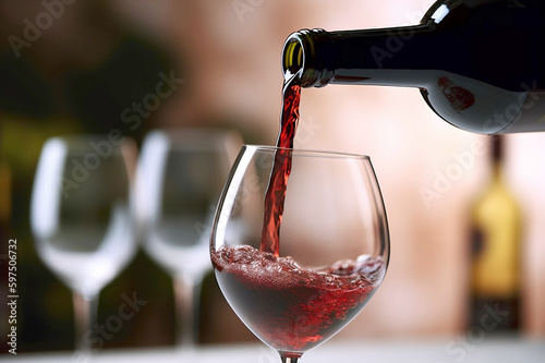 Red wine pouring into a wine glass. created with Generative AI