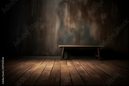 Empty table on dark background wall, perfect for product placement montage. created with Generative AI © photobuay
