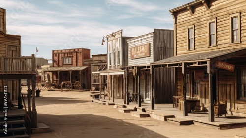 Western town with saloons, cowboys, and outlaws