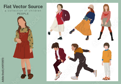 Collection of silhouettes of children who enjoy spring fashion active play on Children's Day