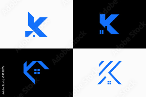 set of letter k with home real estate logo vector premium design