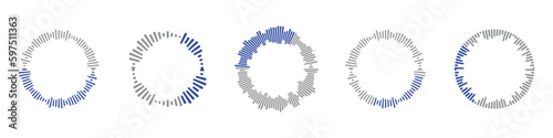 Circle audio waves set. Circular music sound graphic design collection. Round sound and radial radio equalizer.Vector isolated illustration
