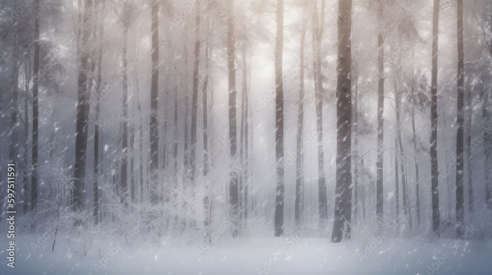 Fototapeta premium Winter Christmas Forest Background. Illustration AI Generative.
