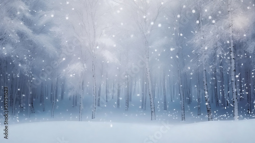 Winter Christmas Forest Background. Illustration AI Generative. © olegganko
