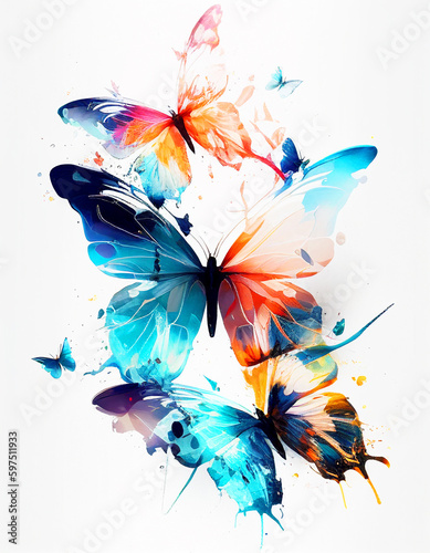 Beautiful abstraction from bright butterflies on a white background