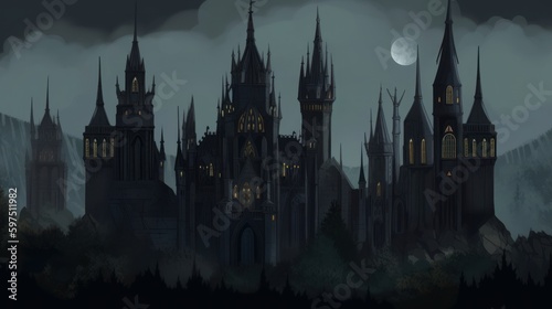Gothic horror world with dark castle  crypts  and haunted forests