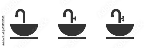 Sink flat vector icons set. Bathroom sink icons