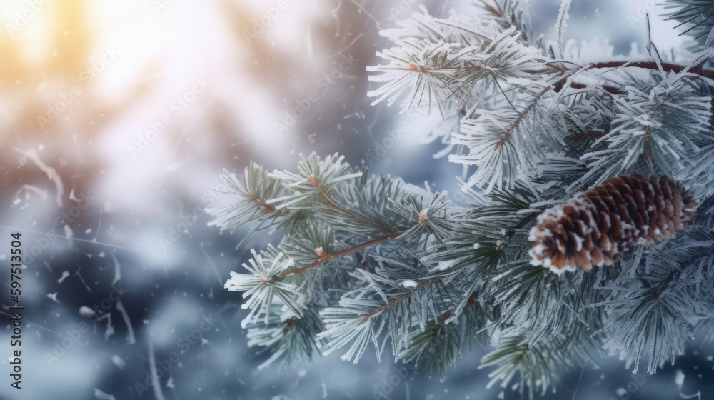 Winter fir in snow. Illustration AI Generative.