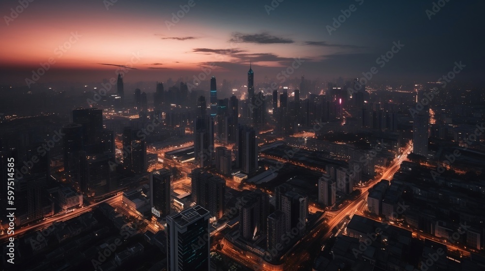 city skyline at night and dusk: 