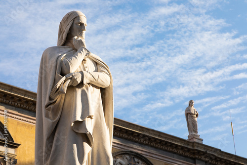 Verona, Italy - Dante Alighieri statue, famous poet old sculpture.