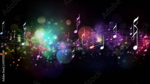 Music notes glossy background. Illustration AI Generative.