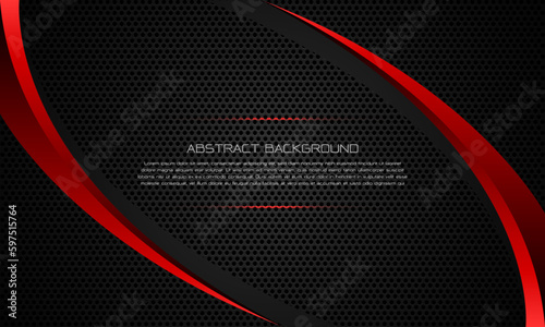 Abstract red triangle metallic curve on grey circle mesh pattern design modern luxury futuristic background vector