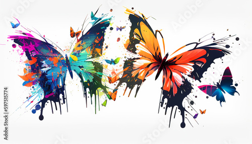 Beautiful abstraction from bright butterflies on a white background © ArturSniezhyn