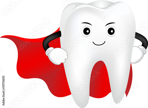 Superhero, healthy tooth concept. dental character. Illustration.