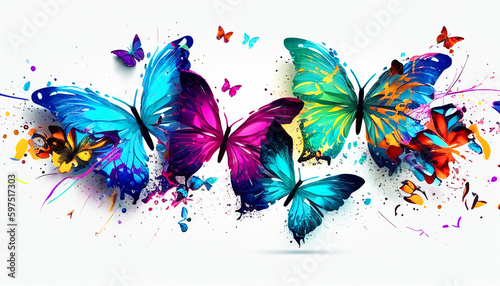 Beautiful abstraction from bright butterflies on a white background