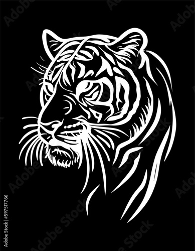 Colored vector  inked style tiger wall art