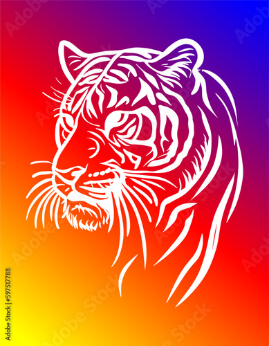 Fototapeta Naklejka Na Ścianę i Meble -  Colored vector  inked style tiger wall art