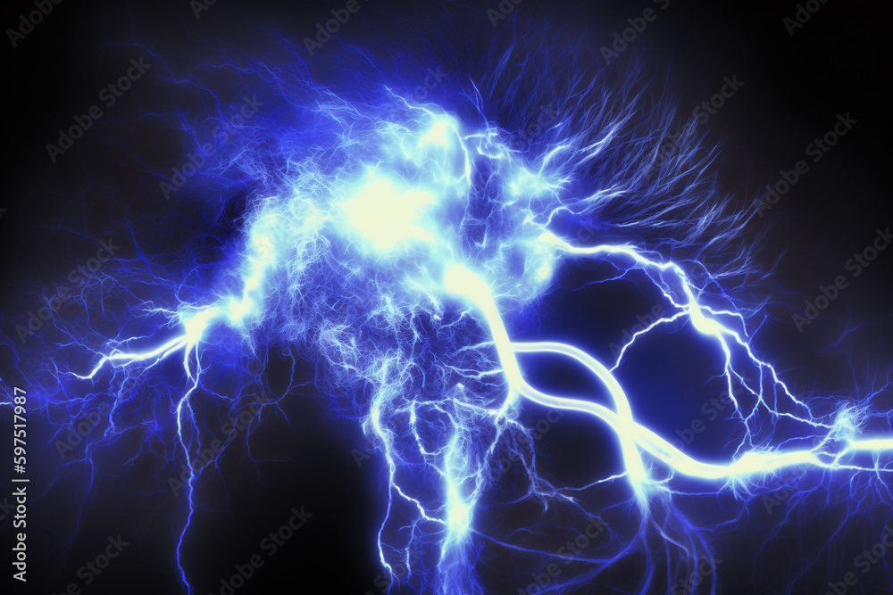 Obraz premium A blue lightning storm with the word thunder on it. Generative Ai